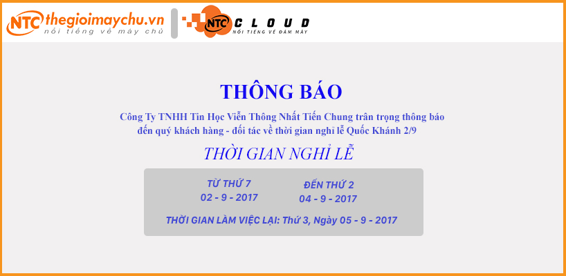 THÔNG BÁO NGHỈ LỄ QUỐC KHÁNH 2-9-2017